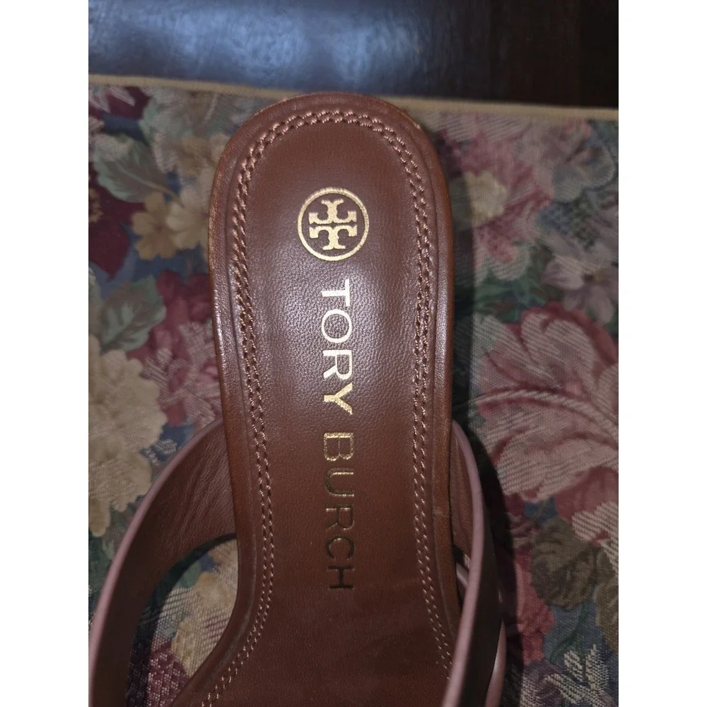 Tory Burch Sz 7.5 Brown Burnt Cuoio Tiny Miller Toe Ring Sandals 2.5